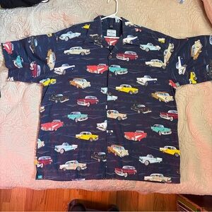 Vintage Car Pattern Men's Navy Button Down Shirt